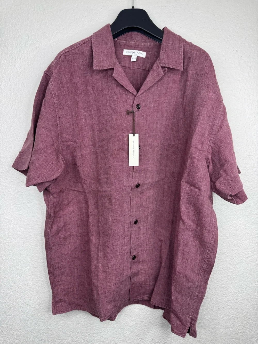 New Banana Republic Midweight Linen Resort Shirt Plum/Wine Size Large NWT